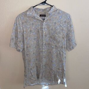 Tan and white graphic collared skater tee button up hipster retro polo y2k shirt